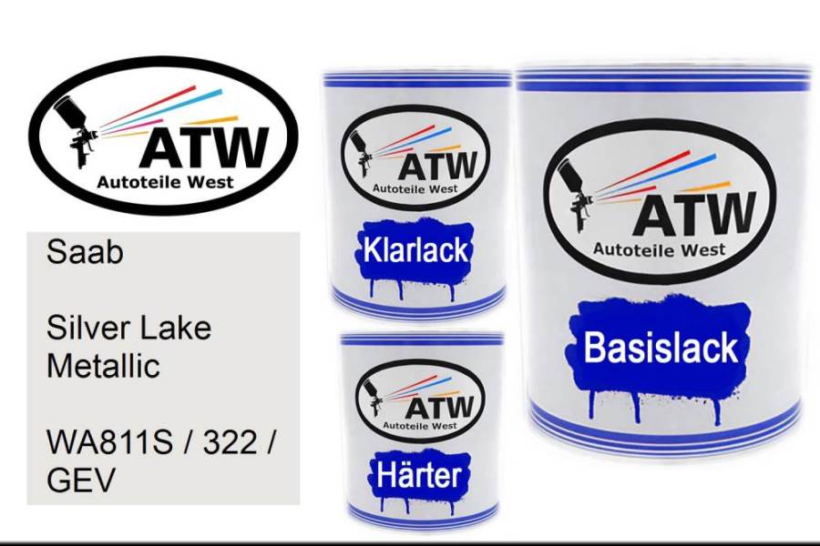 Saab, Silver Lake Metallic, WA811S / 322 / GEV: 1L Lackdose + 1L Klarlack + 500ml Härter - Set, von ATW Autoteile West.